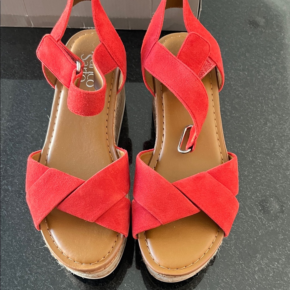 Franco Sarto Nelly Rex Red Suede Wedge Sandals Sz-7 - Picture 3 of 7